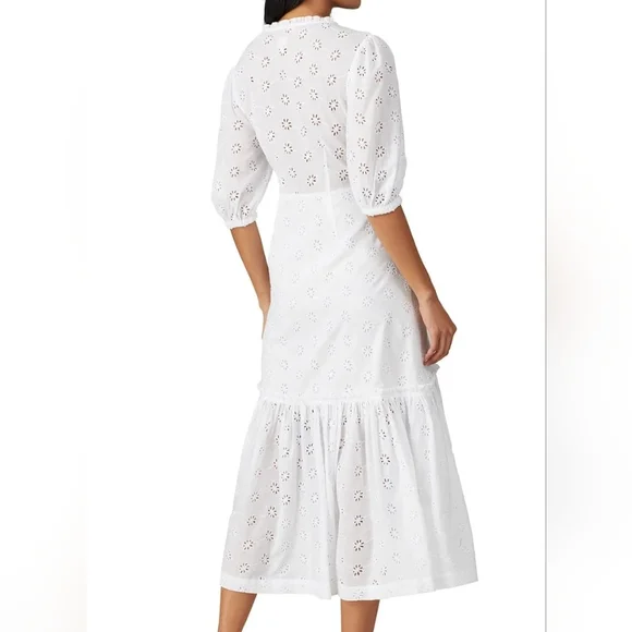 REBECCA TAYLOR LA VIE Lucie White Eyrlet Wrap Dress | Sz L / 10 - Picture 3 of 7